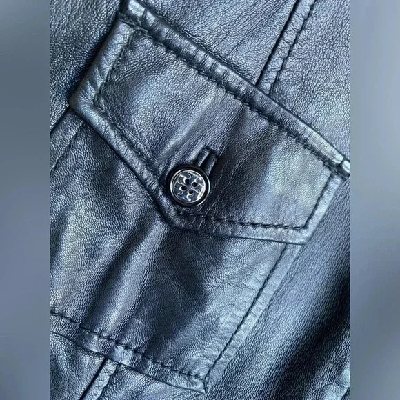 Tory Burch Leather Jacket Women’s Moto Biker Black Zip Up